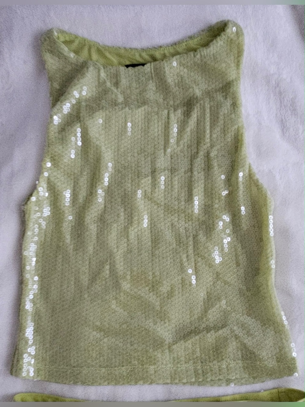 White Fox Sequin 2PC Set Lime green.  Top S. Skirt M. - Picture 5 of 8
